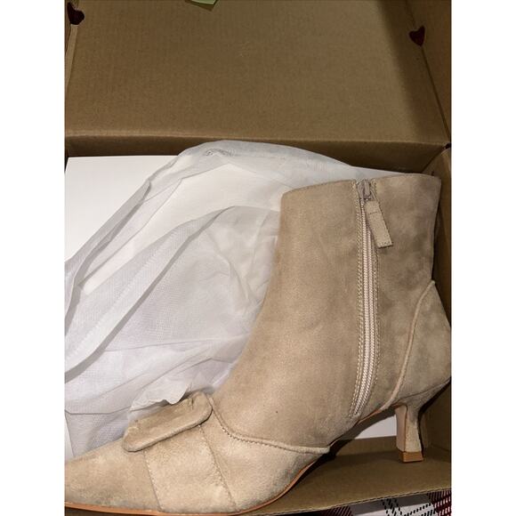 Coutgo Women's Kitten Heel Ankle Boots Pointed Toe Side Zipper Square 8.5 - Picture 3 of 4